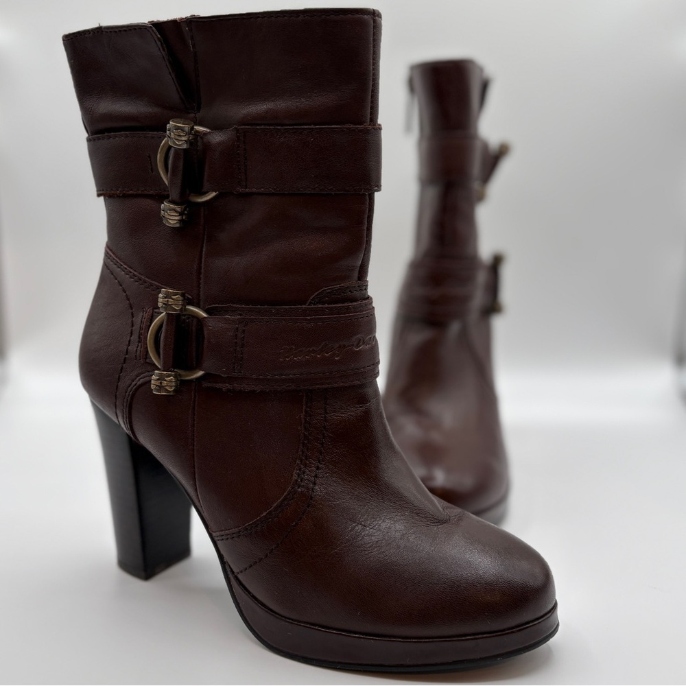EUC Harley-Davidson Heeled Boots w/ Toggle Straps